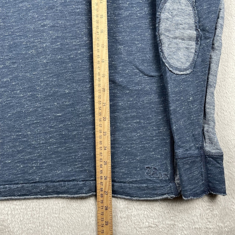 32 Bar Blues Henley Shirt Mens Medium Heather Blue Elbow Patches Long Sleeve - Picture 6 of 8